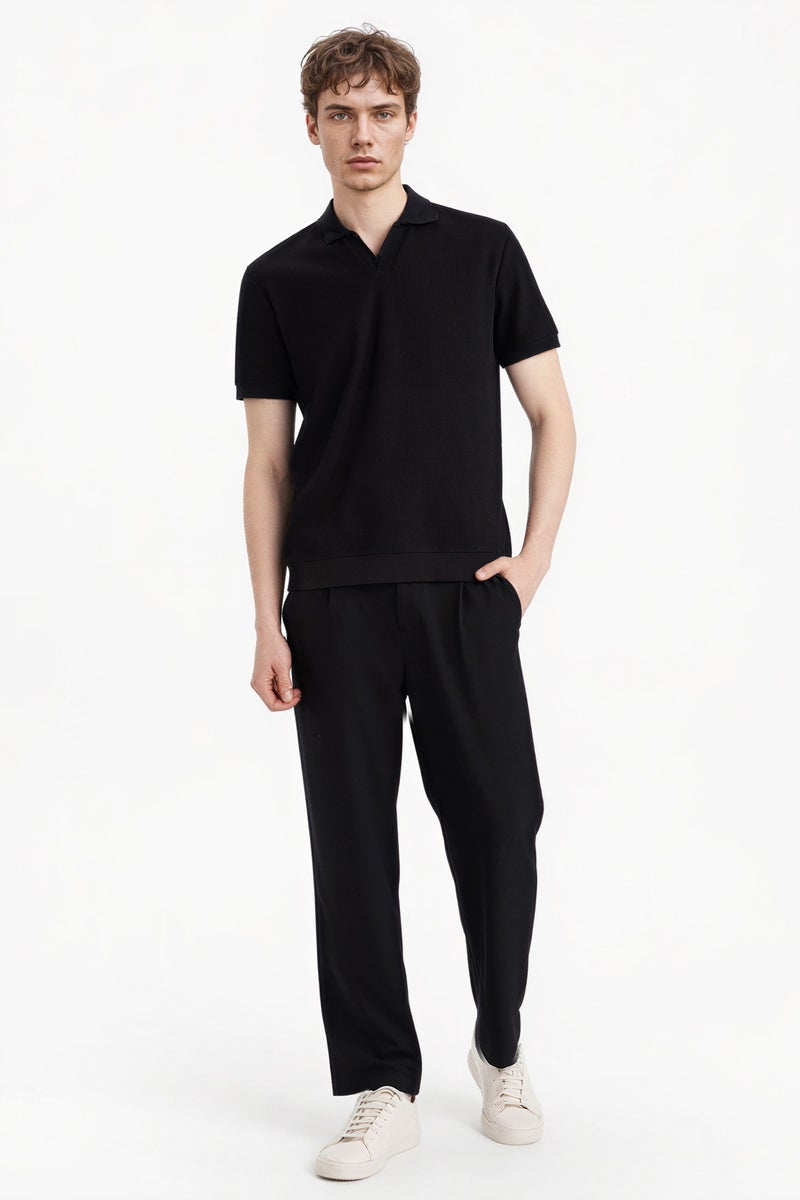 DeFacto Black Man Regular Fit Pleated Polo T-Shirt Casual - Image 2
